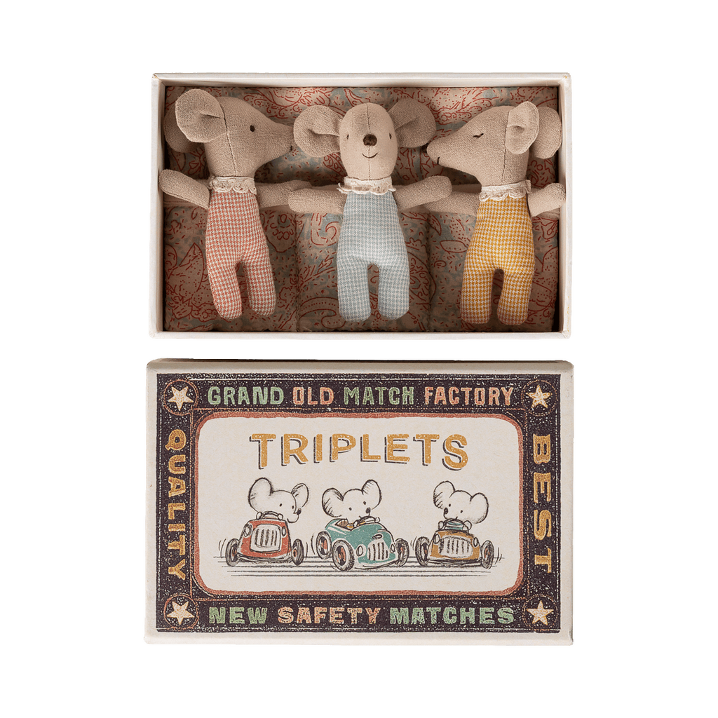 Maileg Triplets, Baby mice in matchbox - Checker