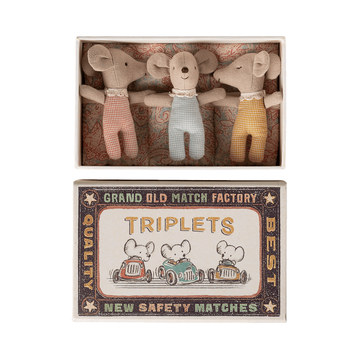 Maileg Triplets, Baby mice in matchbox - Checker