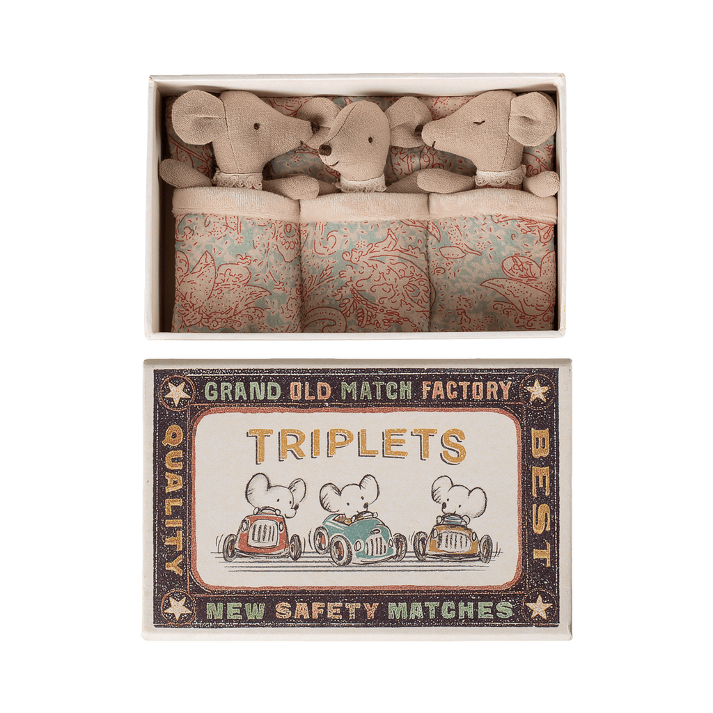 Maileg Triplets, Baby mice in matchbox - Checker