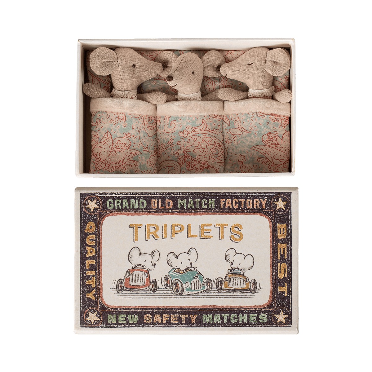 Maileg Triplets, Baby mice in matchbox - Checker