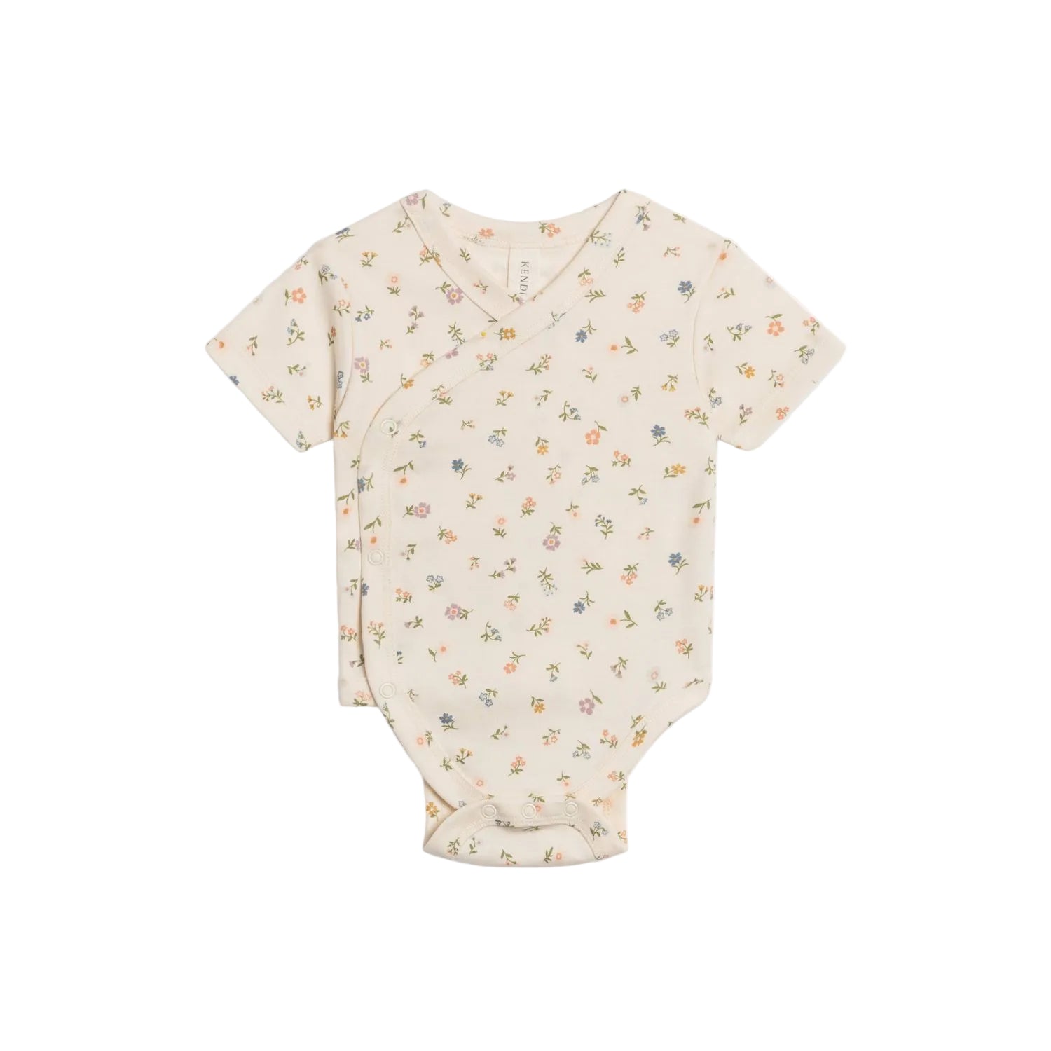 Colored Organics Lark Kimono Short Sleeve Bodysuit - Petaline Floral / Fog + Fern