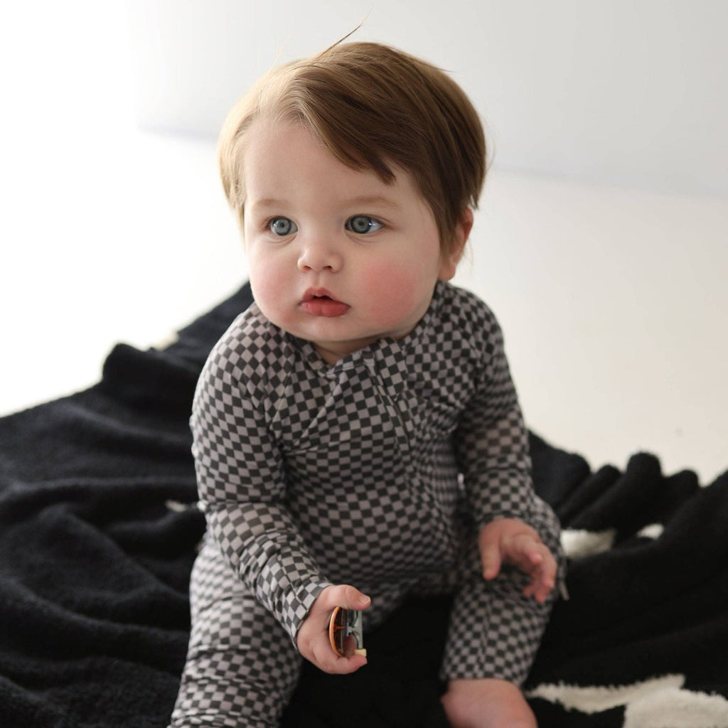 Forever French Baby Bamboo Zip Pajamas | Street Micro Check