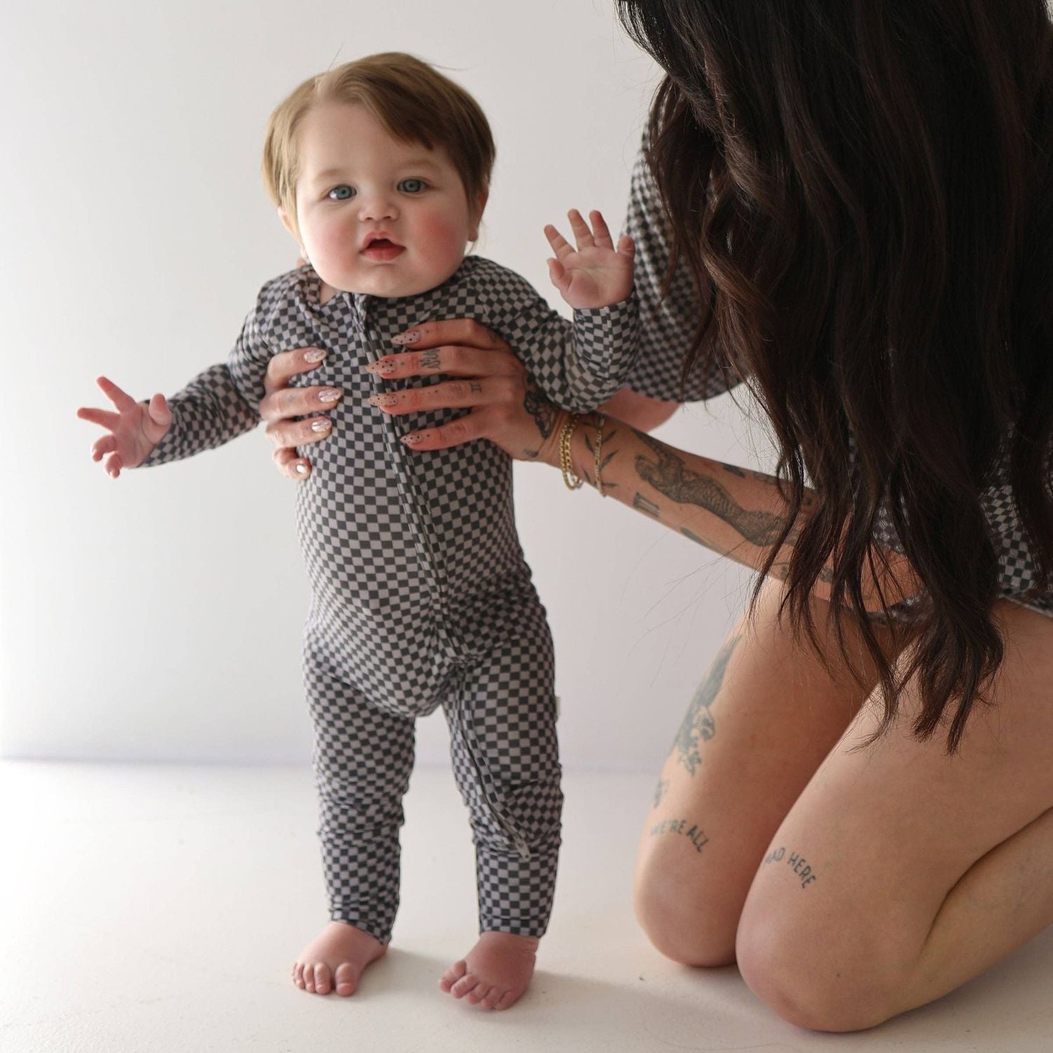 Forever French Baby Bamboo Zip Pajamas | Street Micro Check