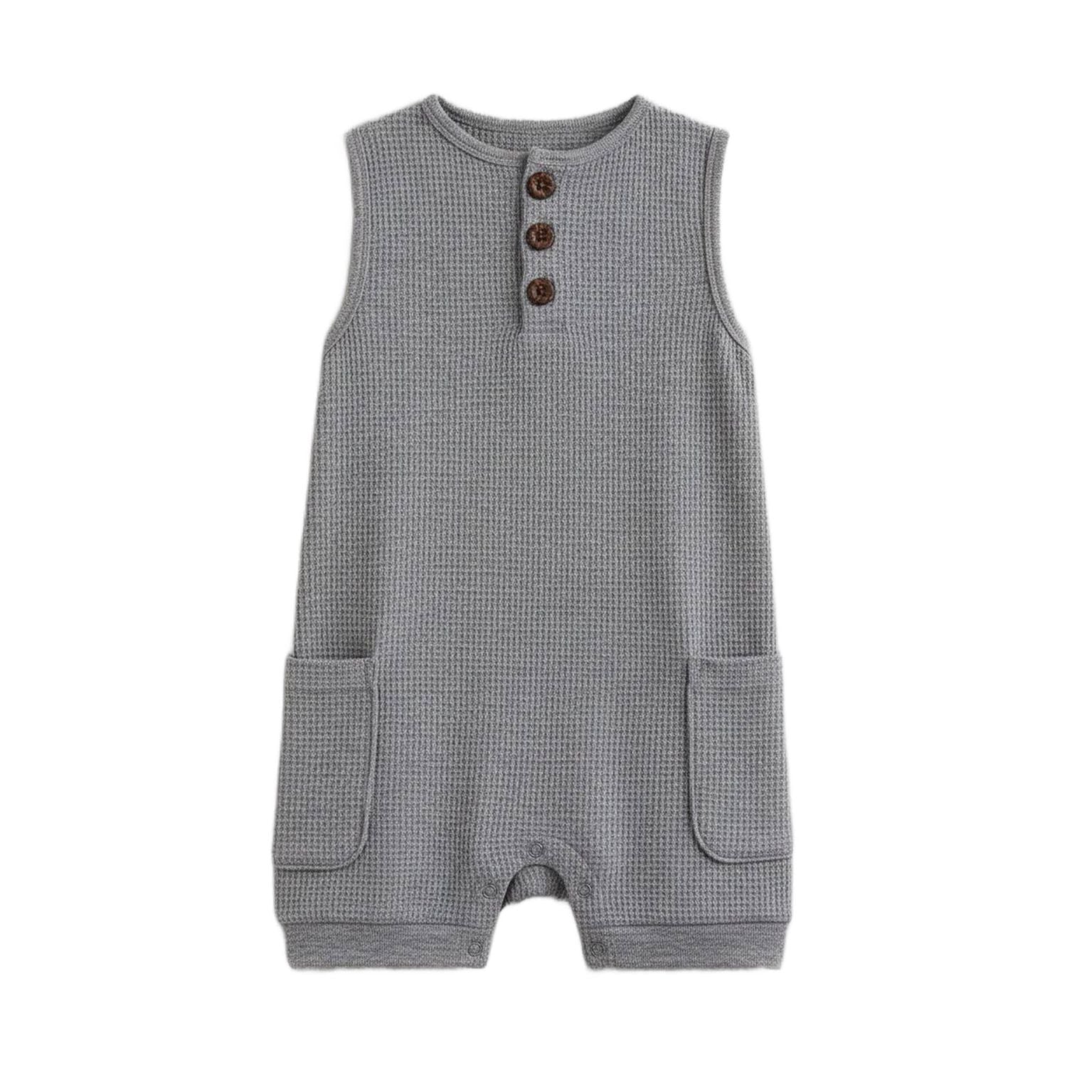 Colord Organics Percy Waffle Short Romper - Ashen