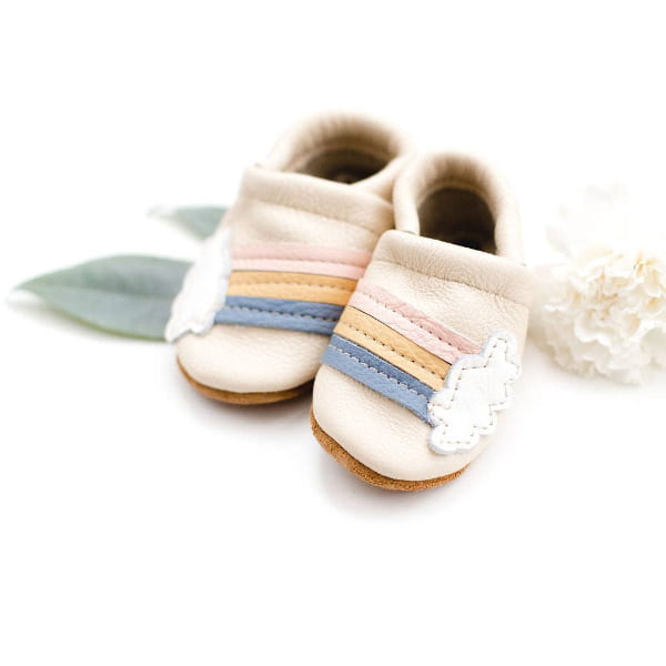 Starry Knight Rainbow on Cream Leather Moccasins