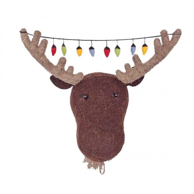 Mini Moose Head with Felt Christmas Lights