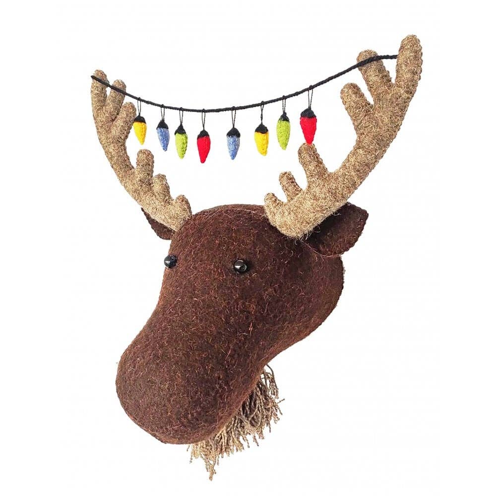 Mini Moose Head with Felt Christmas Lights