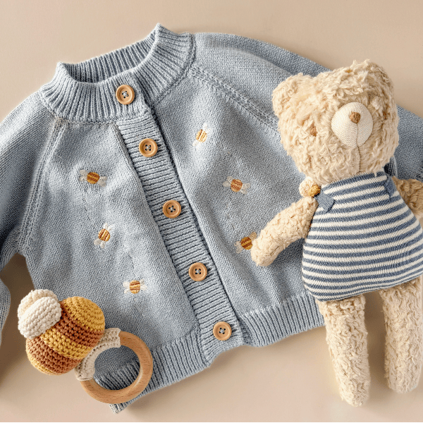 Blueberry Hill Cotton Embroidered  Bee Cardigan