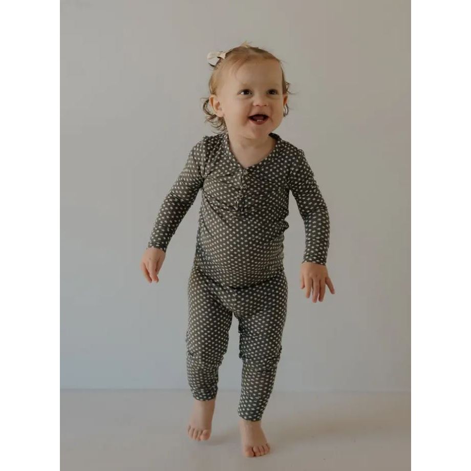 Forever French Bamboo Two Piece Pajamas - Green Flowers