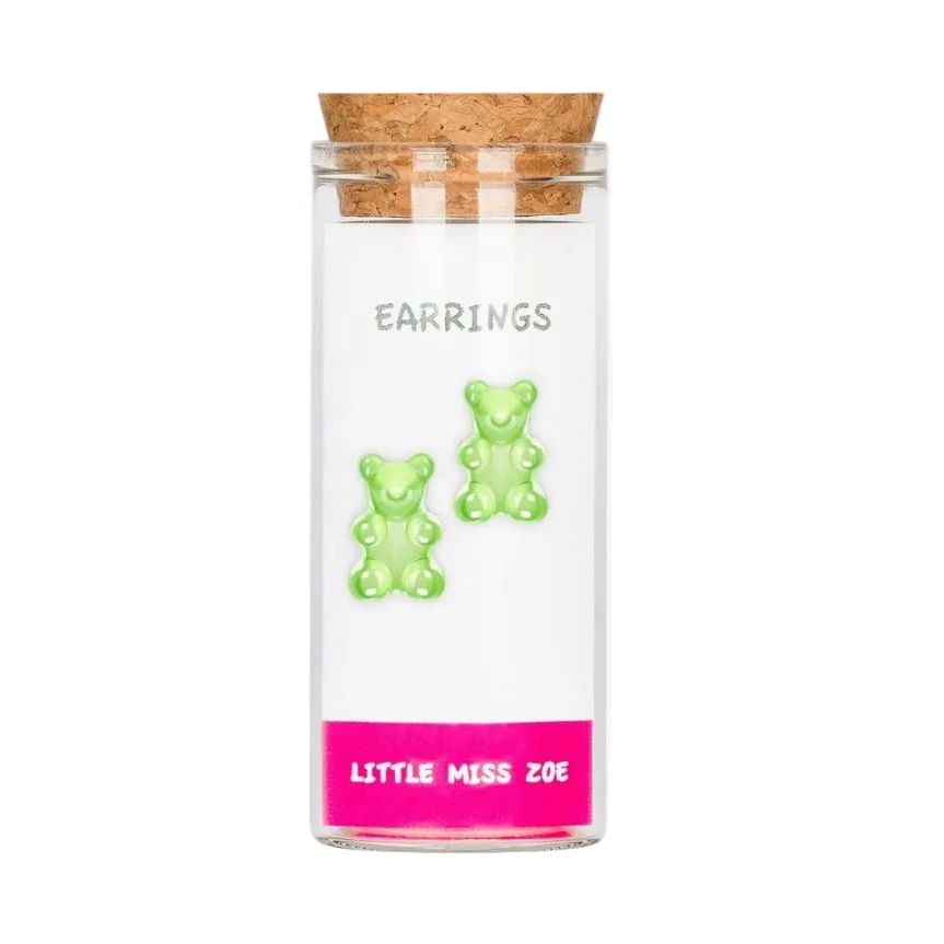 Little Miss Zoe Kids Sterling Silver Earrings-  Green Gummy Bear