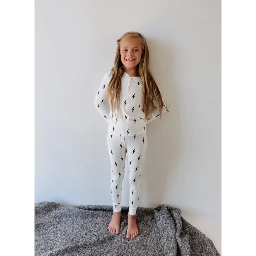 Forever French Bamboo  Two Piece Pajamas - Black & White Lightning Bolt