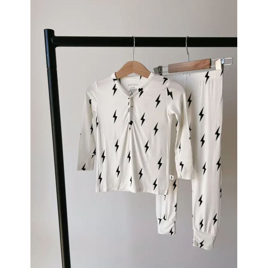 Forever French Bamboo  Two Piece Pajamas - Black & White Lightning Bolt