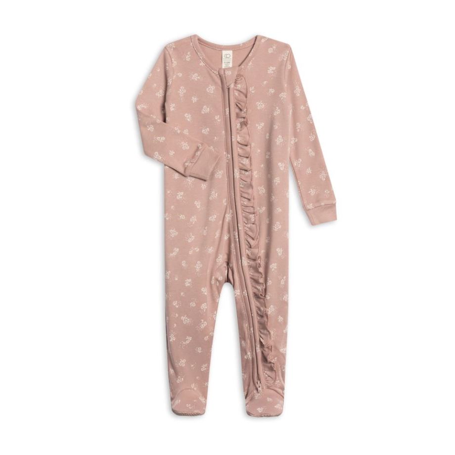 Colored Organics Neve Ruffle Zipper Footie - Ophelia Floral / Mauve