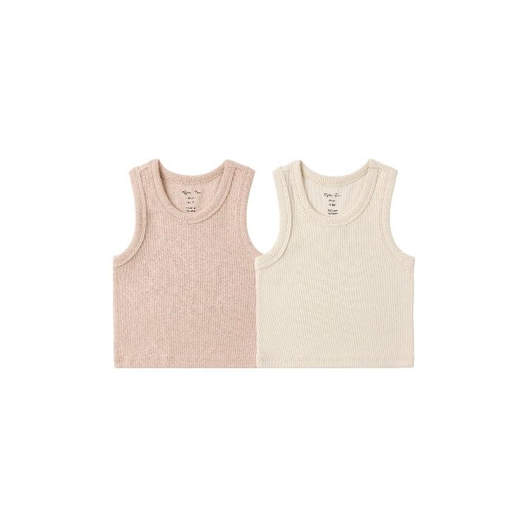 Rylee + Cru Ribbed Tank Set- Shell, Heathered Blush