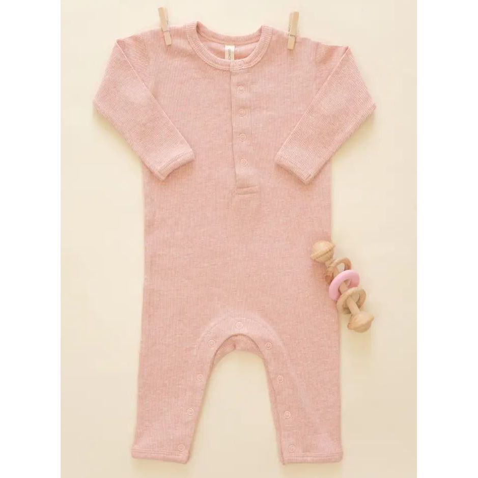 Quincy Mae Essentials Ribbed Baby Jumpsuit Rose
