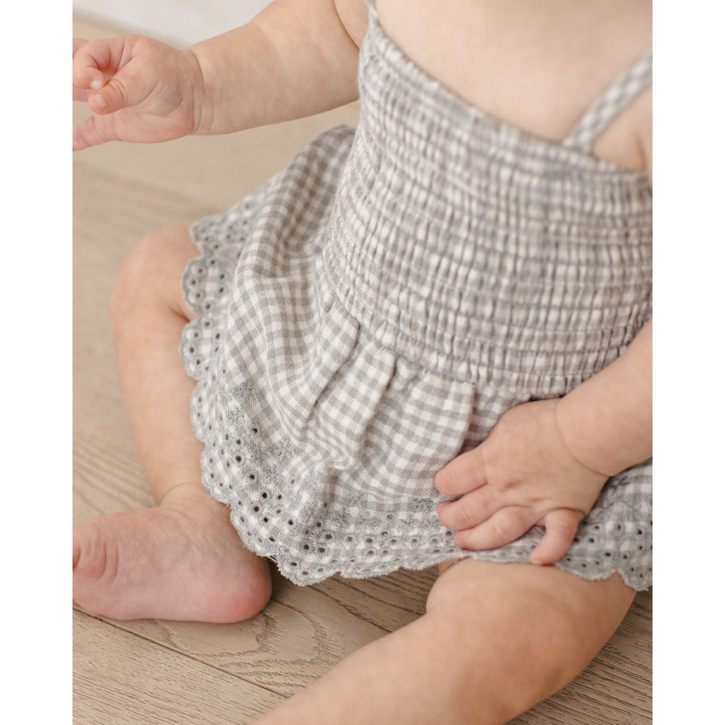 Quincy Mae Mae Smocked Top + Bloomer Set - Sage Gingham