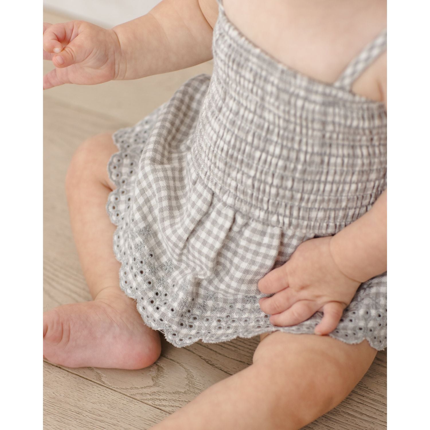 Quincy Mae Mae Smocked Top + Bloomer Set - Sage Gingham