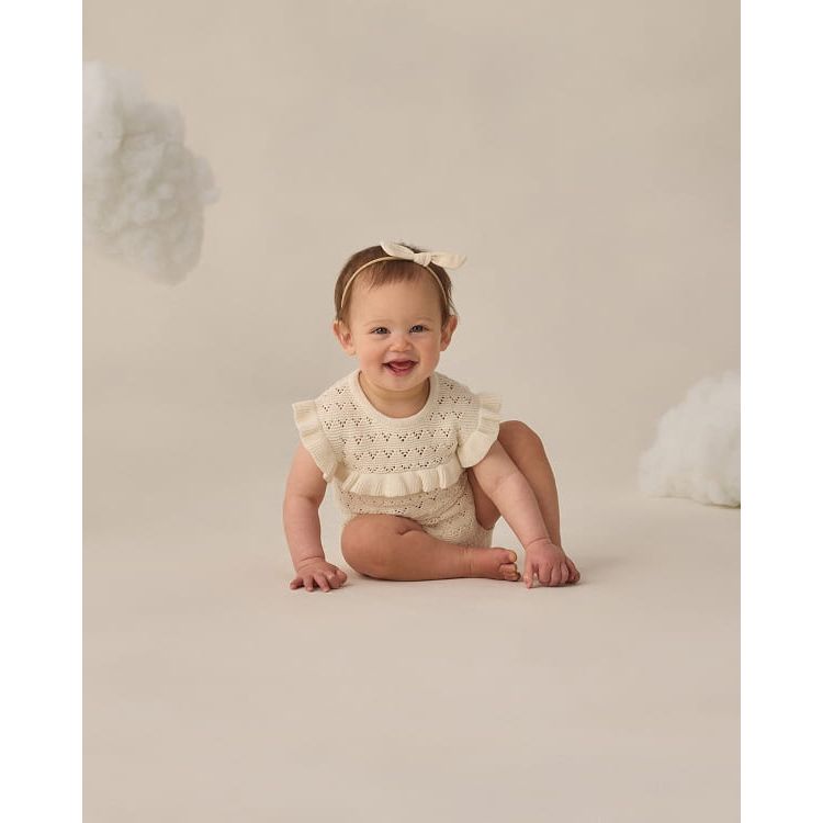 Quincy Mae Pointelle Ruffle Romper- Natural