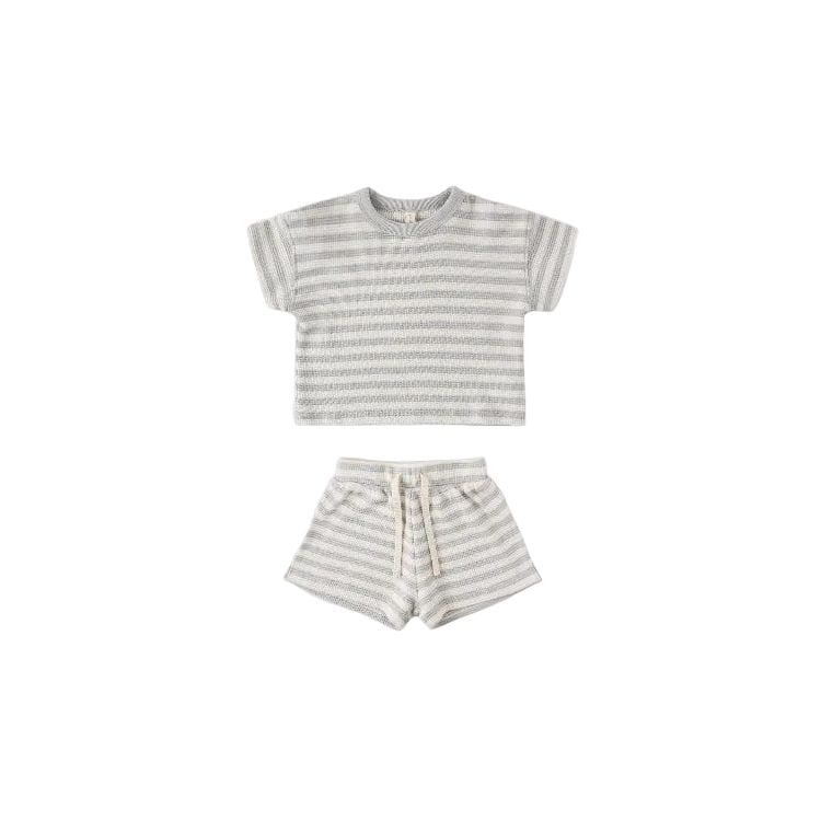 Quincy Mae Waffle Tea + Short Set- Sky Stripe