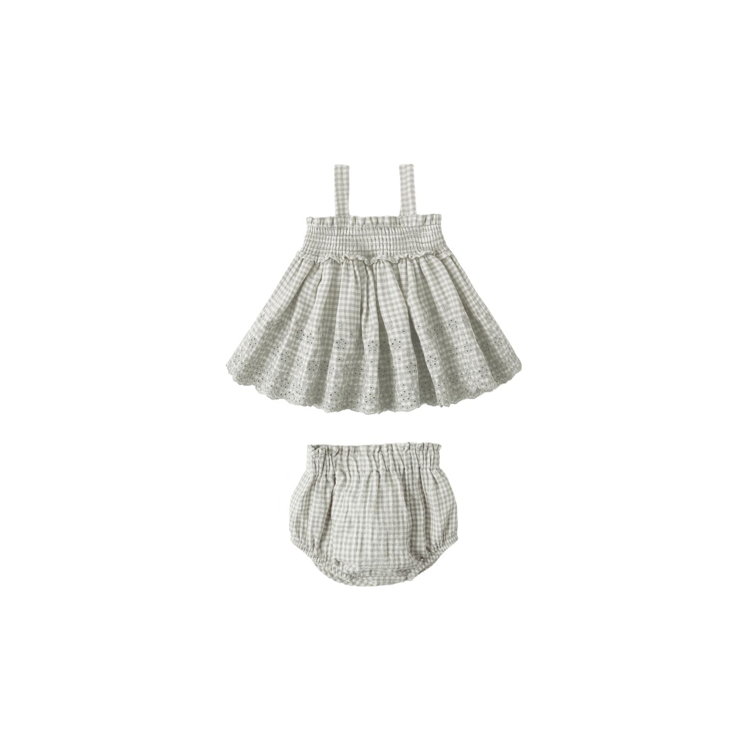 Quincy Mae Mae Smocked Top + Bloomer Set - Sage Gingham