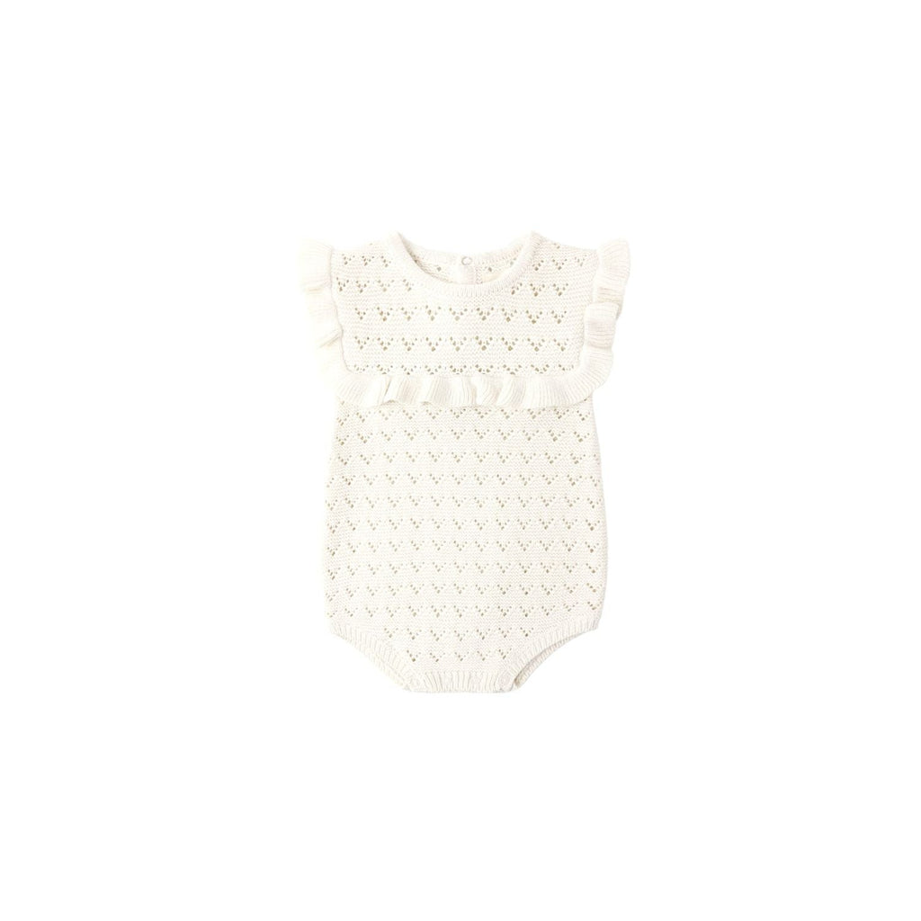 Quincy Mae Pointelle Ruffle Romper- Natural