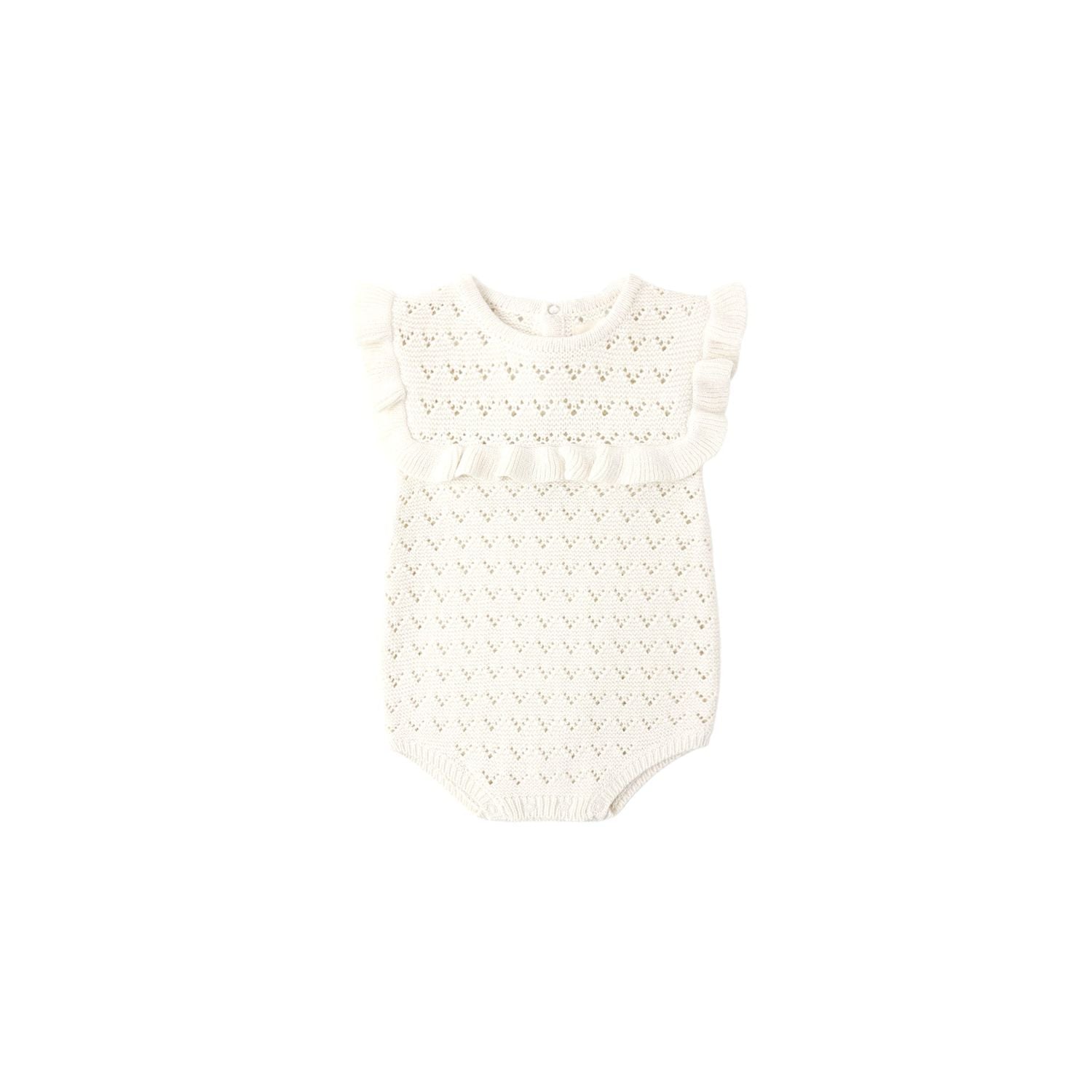 Quincy Mae Pointelle Ruffle Romper- Natural