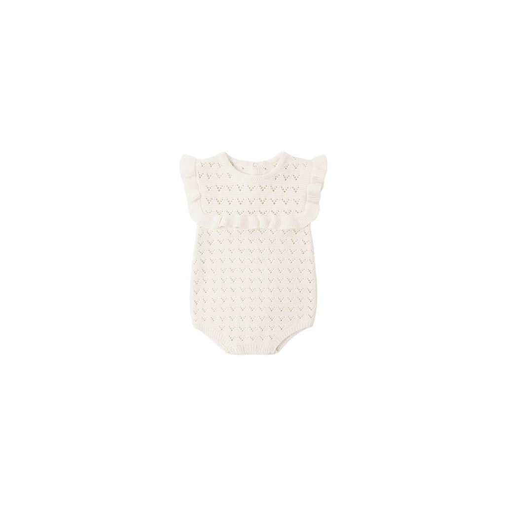 Quincy Mae Pointelle Ruffle Romper- Natural