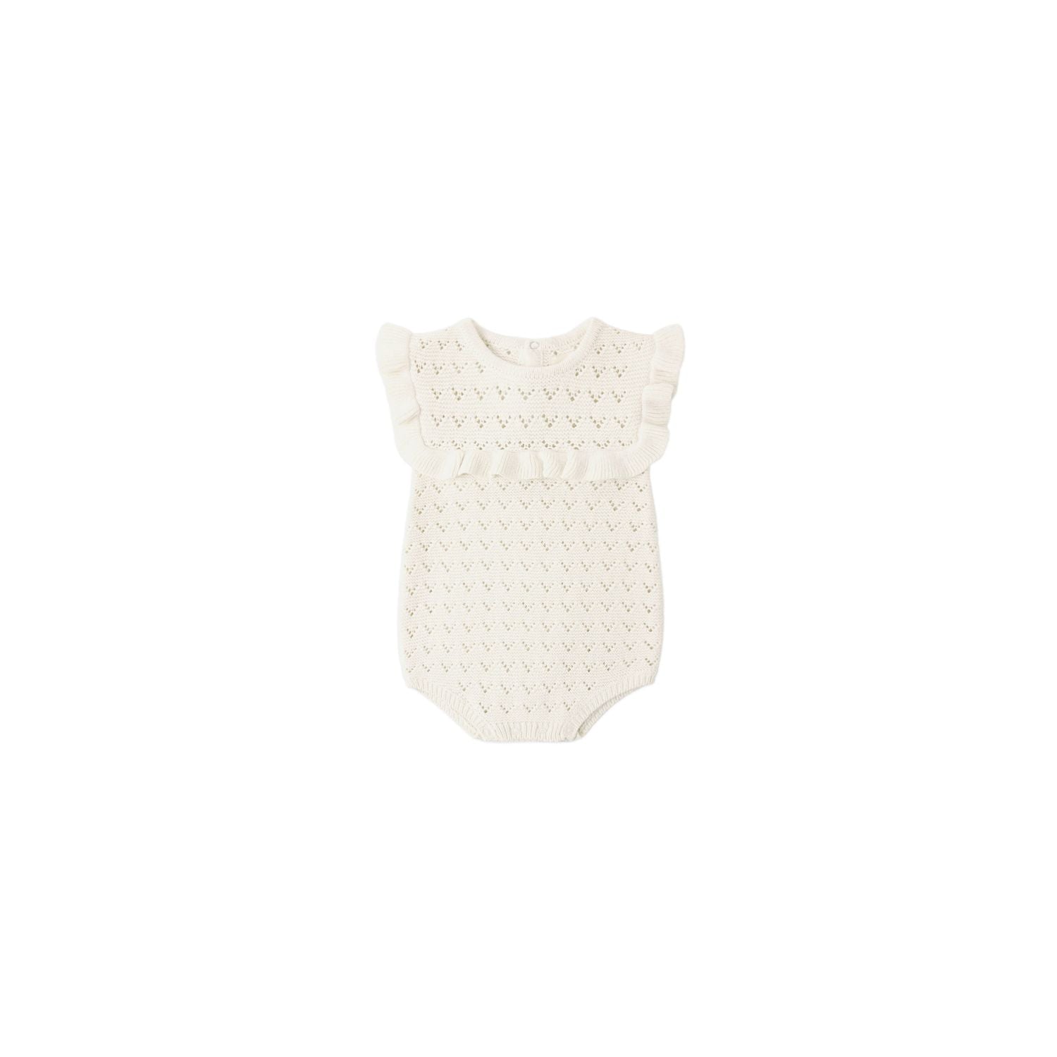 Quincy Mae Pointelle Ruffle Romper- Natural