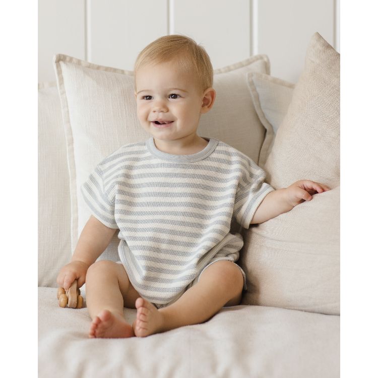 Quincy Mae Waffle Tea + Short Set- Sky Stripe