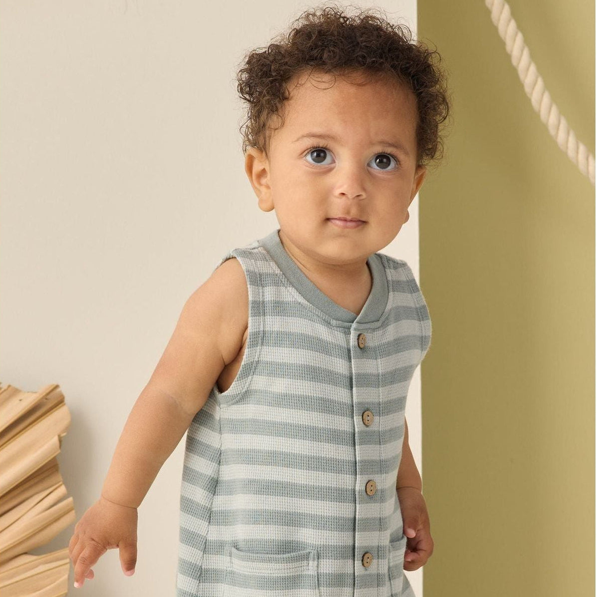 Rylee + Cru Summer Waffle Jumpsuit - Sea Green Stripe