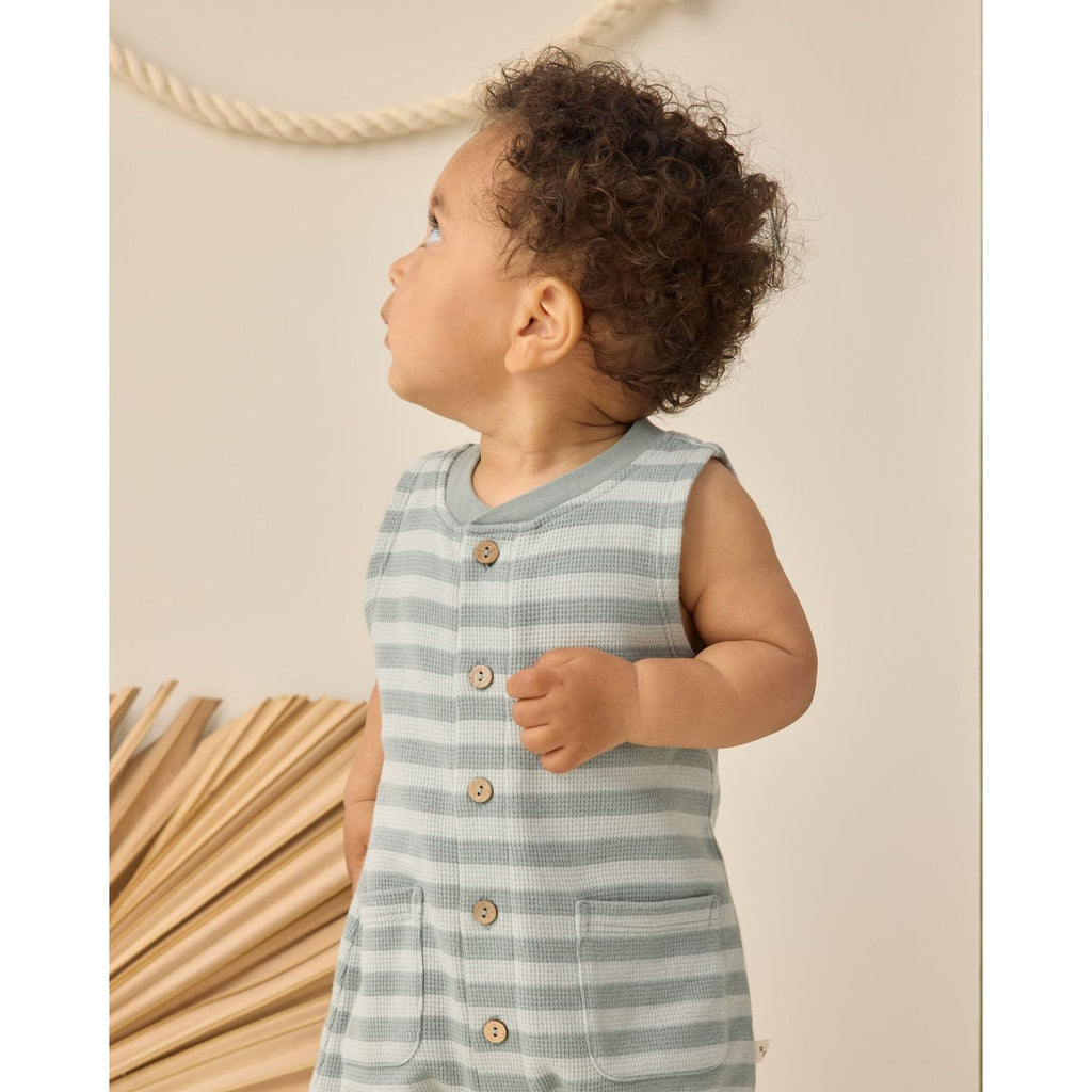 Rylee + Cru Summer Waffle Jumpsuit - Sea Green Stripe