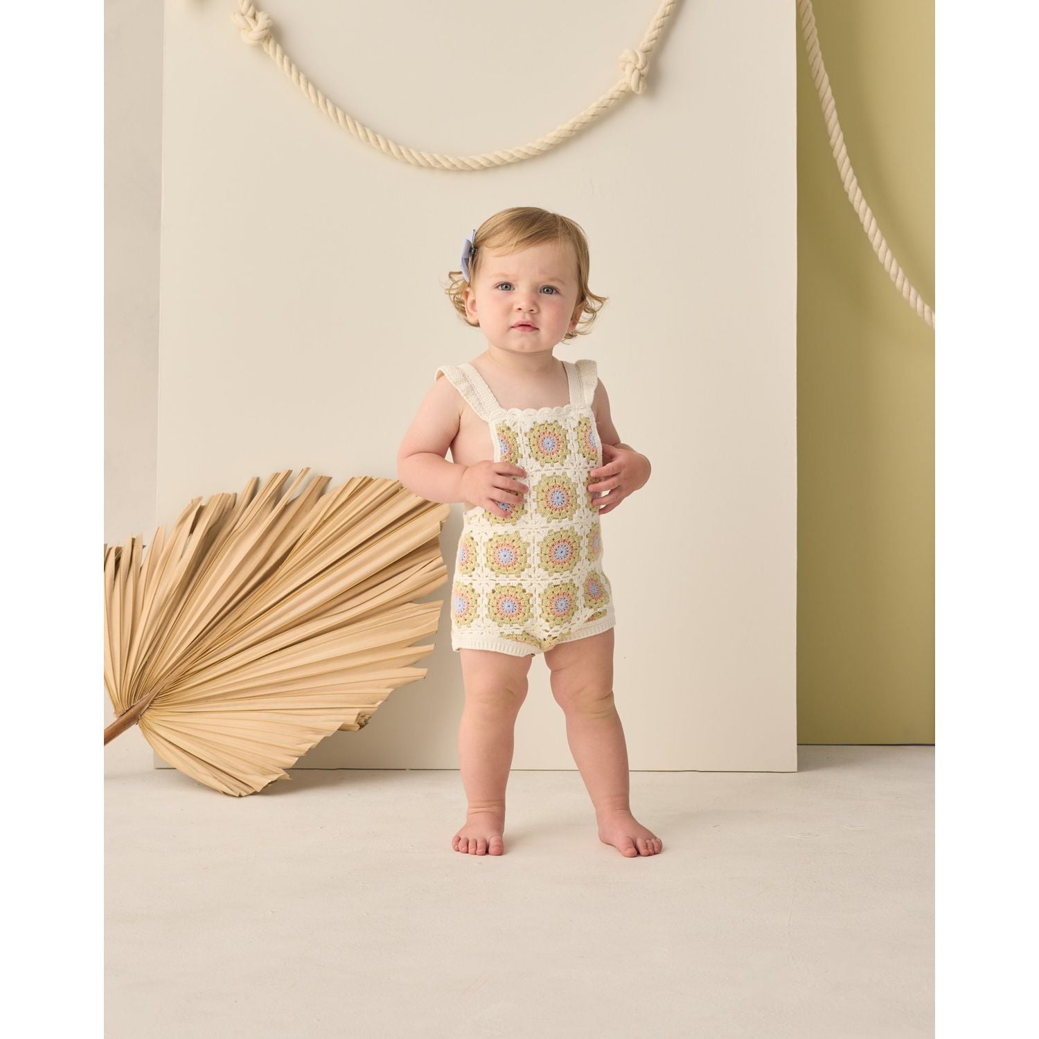 Rylee + Cru Crochet Romper - Citron Daisy Check