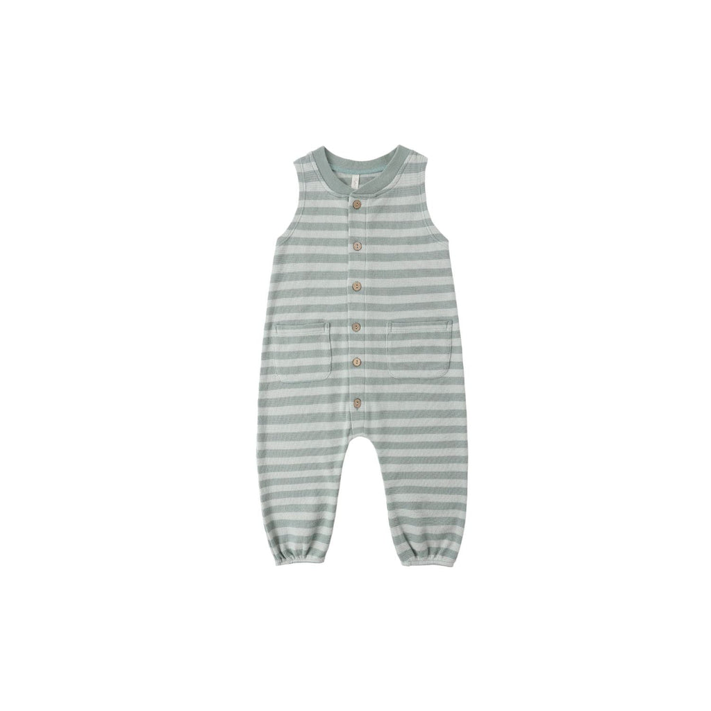 Rylee + Cru Summer Waffle Jumpsuit - Sea Green Stripe