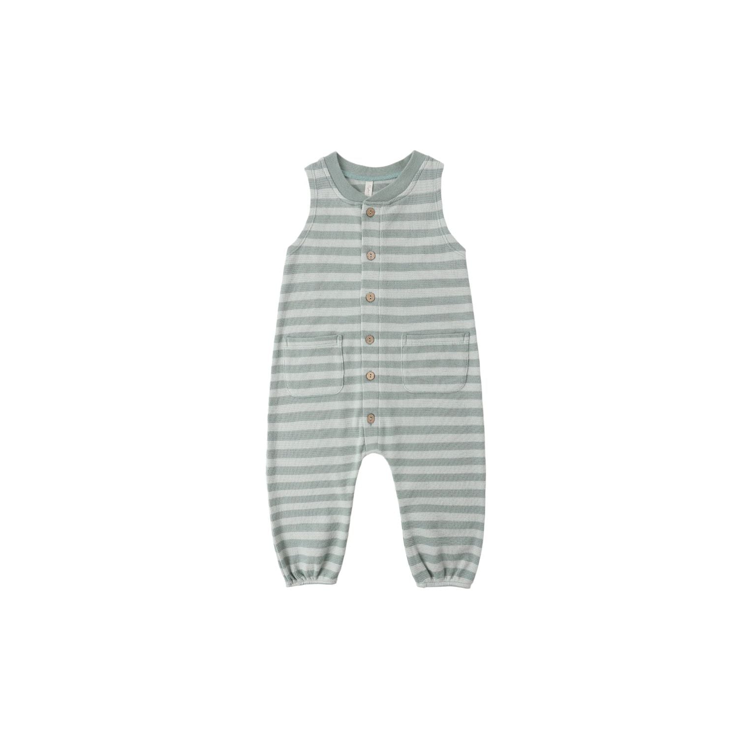 Rylee + Cru Summer Waffle Jumpsuit - Sea Green Stripe