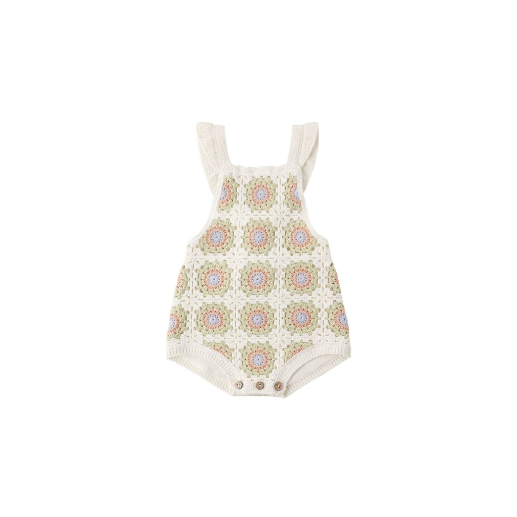 Rylee + Cru Crochet Romper - Citron Daisy Check