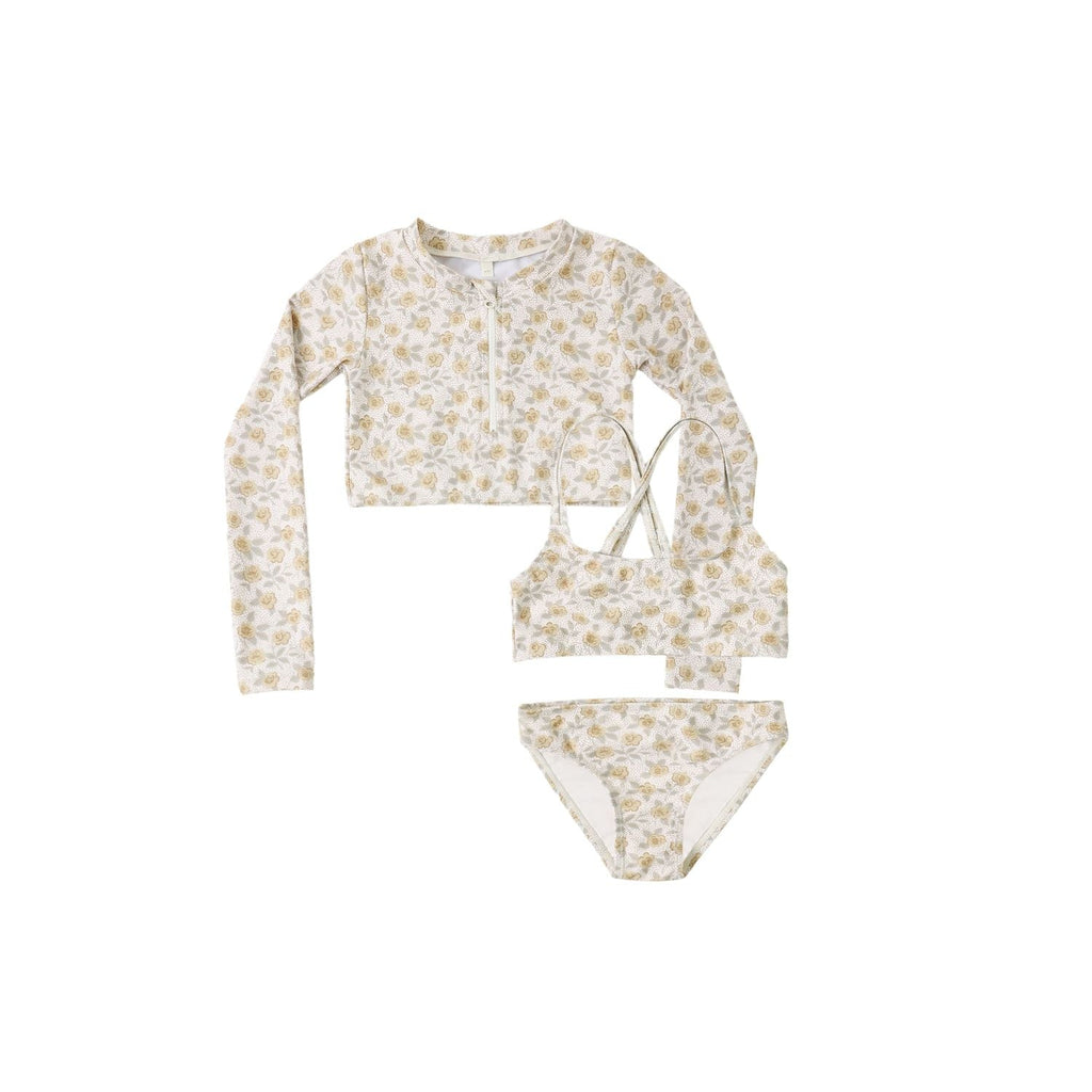 Rylee + Cru Crop Rashguard Set - Yellow Floral