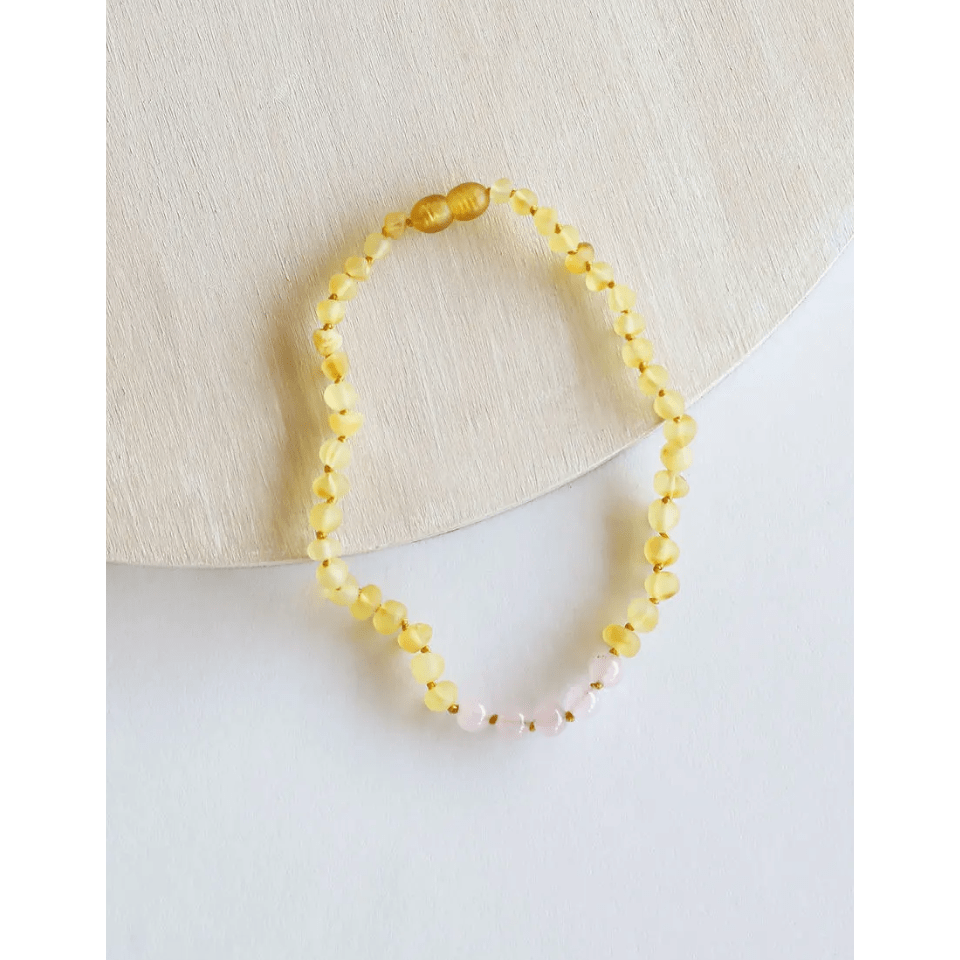 Canyonleaf Kids Raw Honey Amber and Rose Quartz Necklace