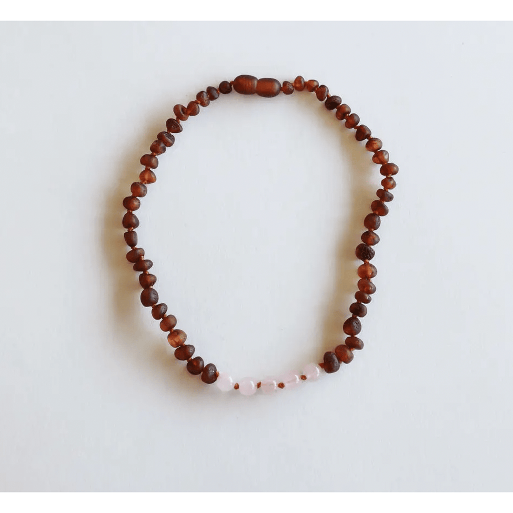 Canyonleaf Kids Raw Cognac Amber + Rose Quartz Necklace