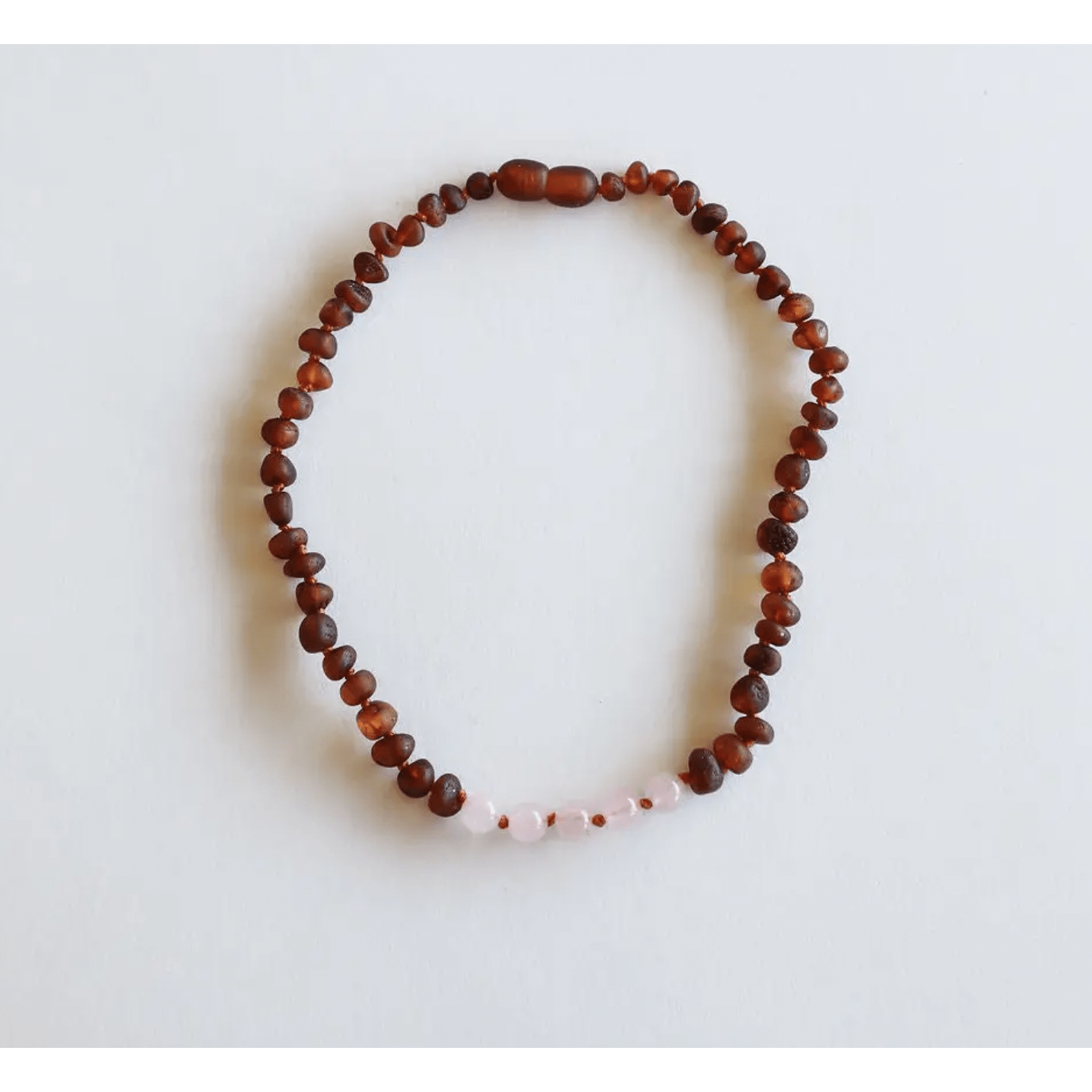 Canyonleaf Kids Raw Cognac Amber + Rose Quartz Necklace