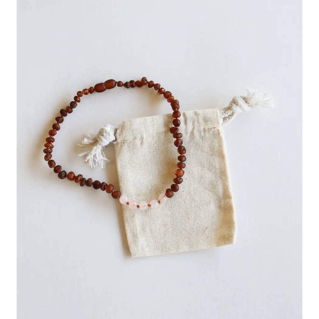 Canyonleaf Kids Raw Cognac Amber + Rose Quartz Necklace