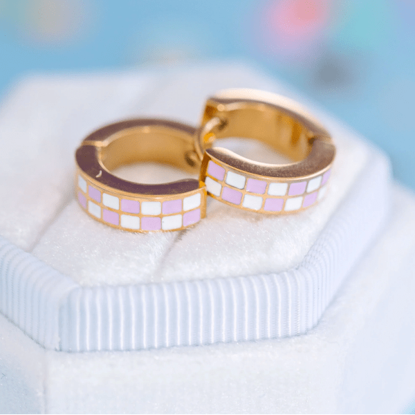 Pierced Co Checkered Huggies- Lilac