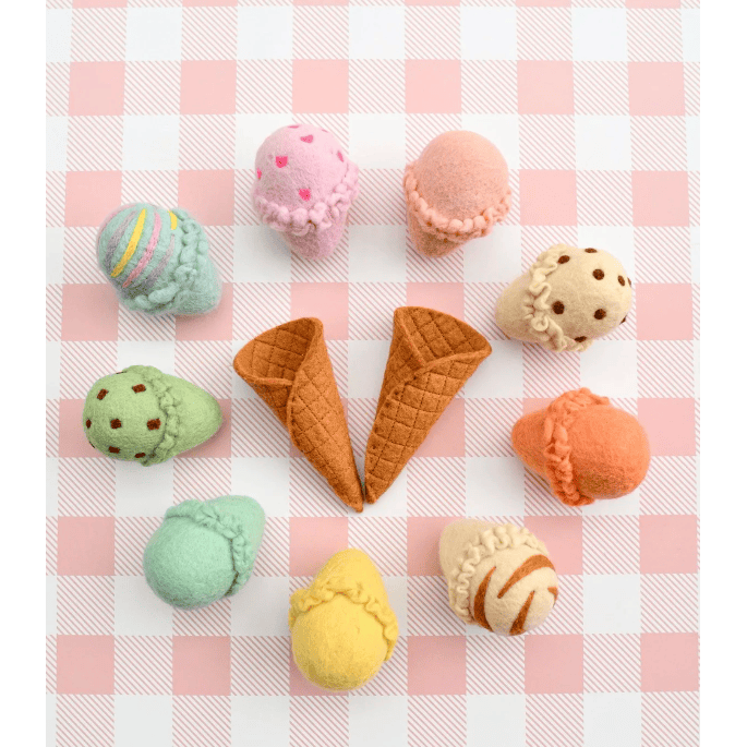 Tara Treasures Felt Ice Cream Set- Waffle Cones & 9 Ice Cream Scoops