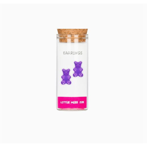 Little Miss Zoe Kids Sterling Silver Earrings- Purple Gummy Bear