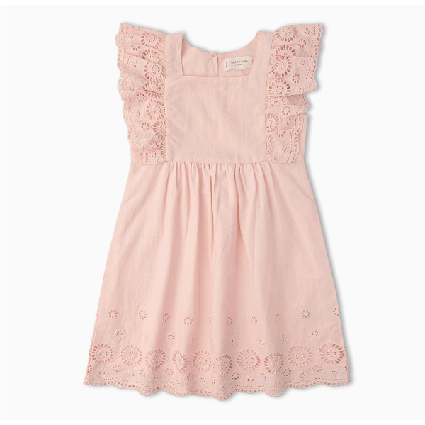 Makemake Organics Eyelet Flutter Dress- Blush