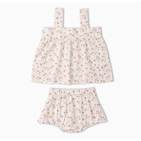 Makemake Organics Scalloped Top & Bloomers Set- Pink Bloom