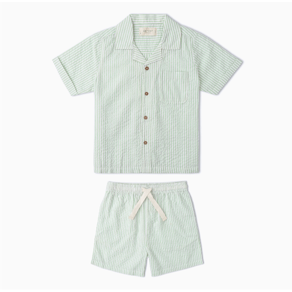 Makemake Organics Shirt & Short Set- Basil Stripe