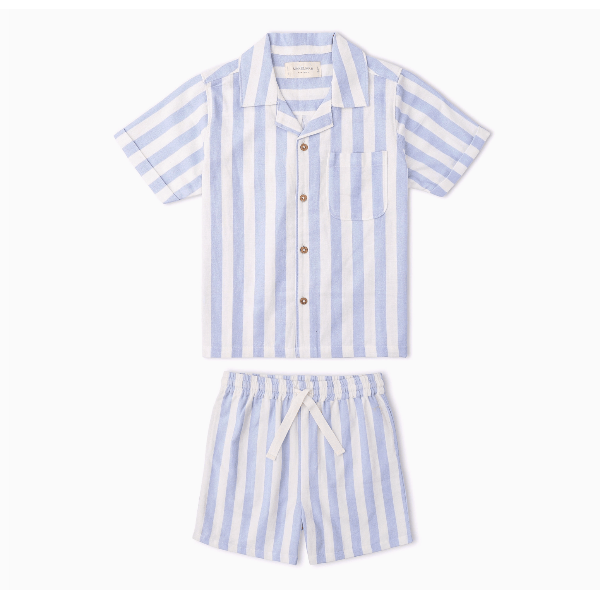 Makemake Organics- Shirt & Short Set- Blue Stripe
