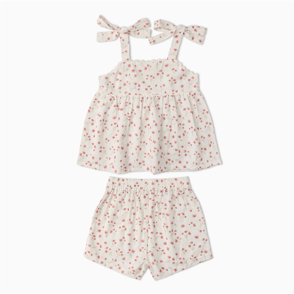 Makemake Organics Tie Up Top & Shorts Set- Pink Bloom