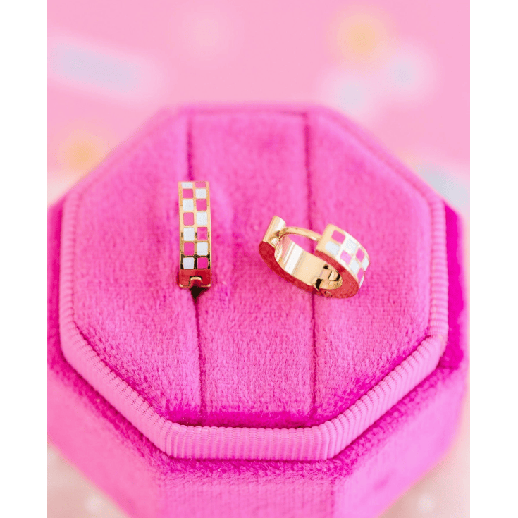 Pierced Co Checkered Huggies- Hot Pink