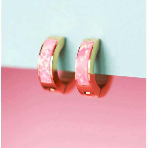 Pierced Co Opal Huggies- Neon Pink